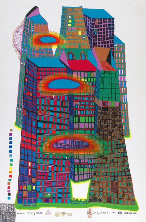 Hundertwasser - Good Morning City - Bleeding Town - series M - 1969 color screenprint